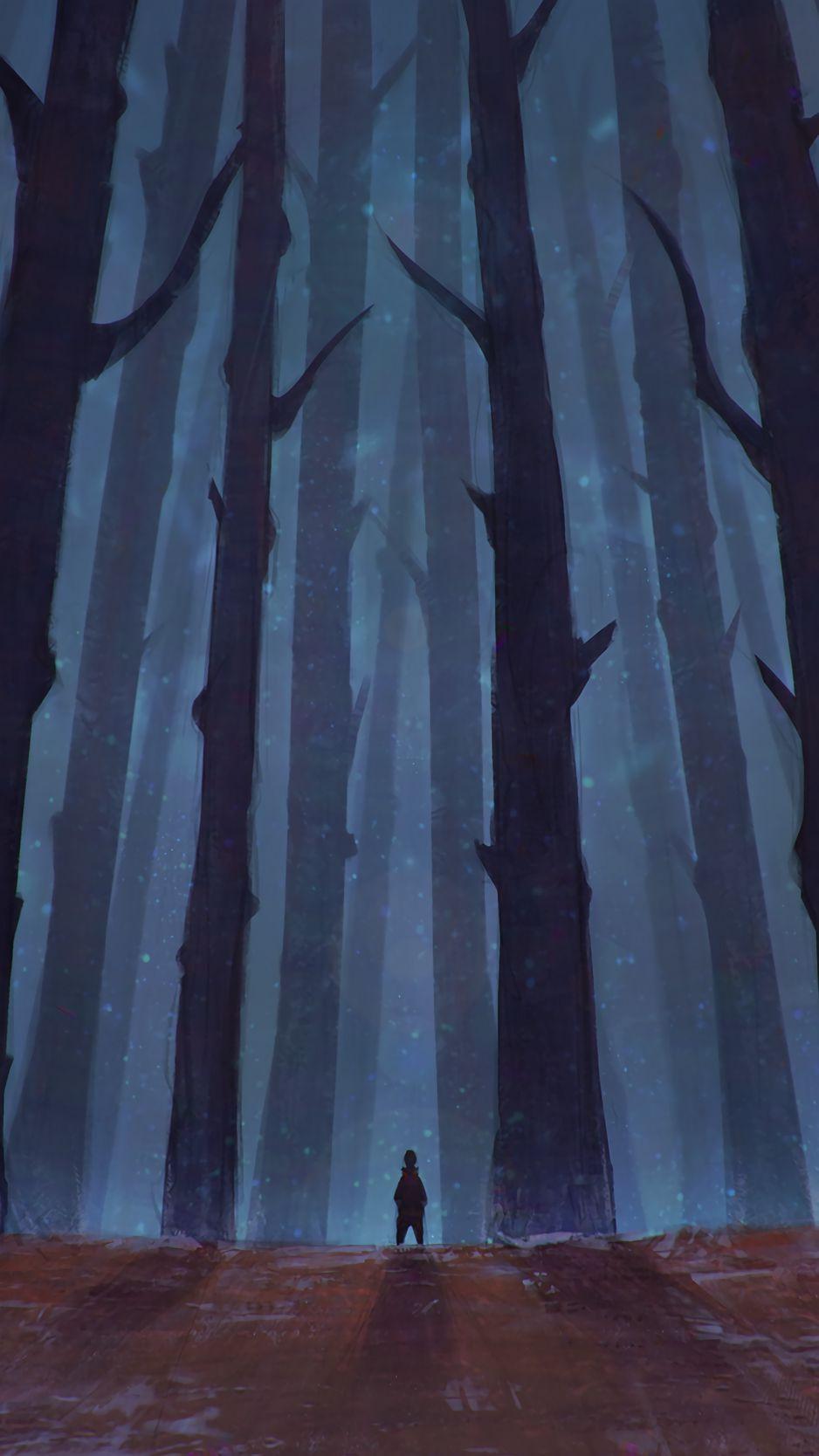 938x1668 Download Wallpaper 938x1668 Trees, Silhouette, Mystical, Forest, Art, Loneliness Iphone 8 7 6s 6 For Parallax HD Background