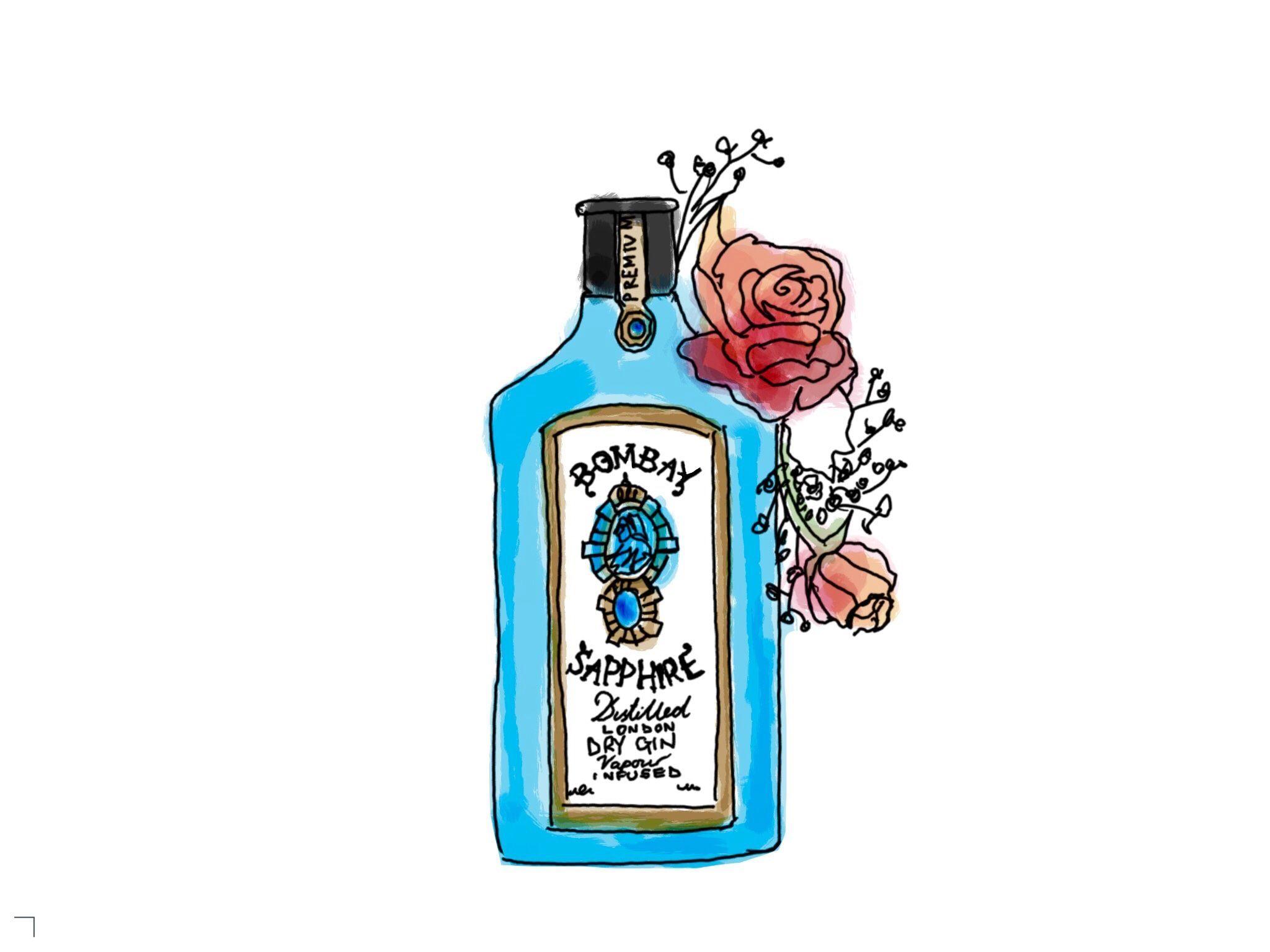 2048x1536 Bombay Sapphire Gin #illustration #gin #botanical #bombaysapphire #rose #flowers #pretty #drinkup #bottle #drawing by Karla Rima. Bottle drawing, Gin bottles, Gin