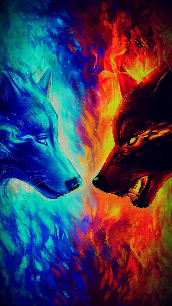720x1280 Download Fire and Ice Wallpaper by blastphamoushd_army now. Browse millions of popular dragon Wallpaper. Wolf wallpaper, Anime wolf, Fantasy wolf