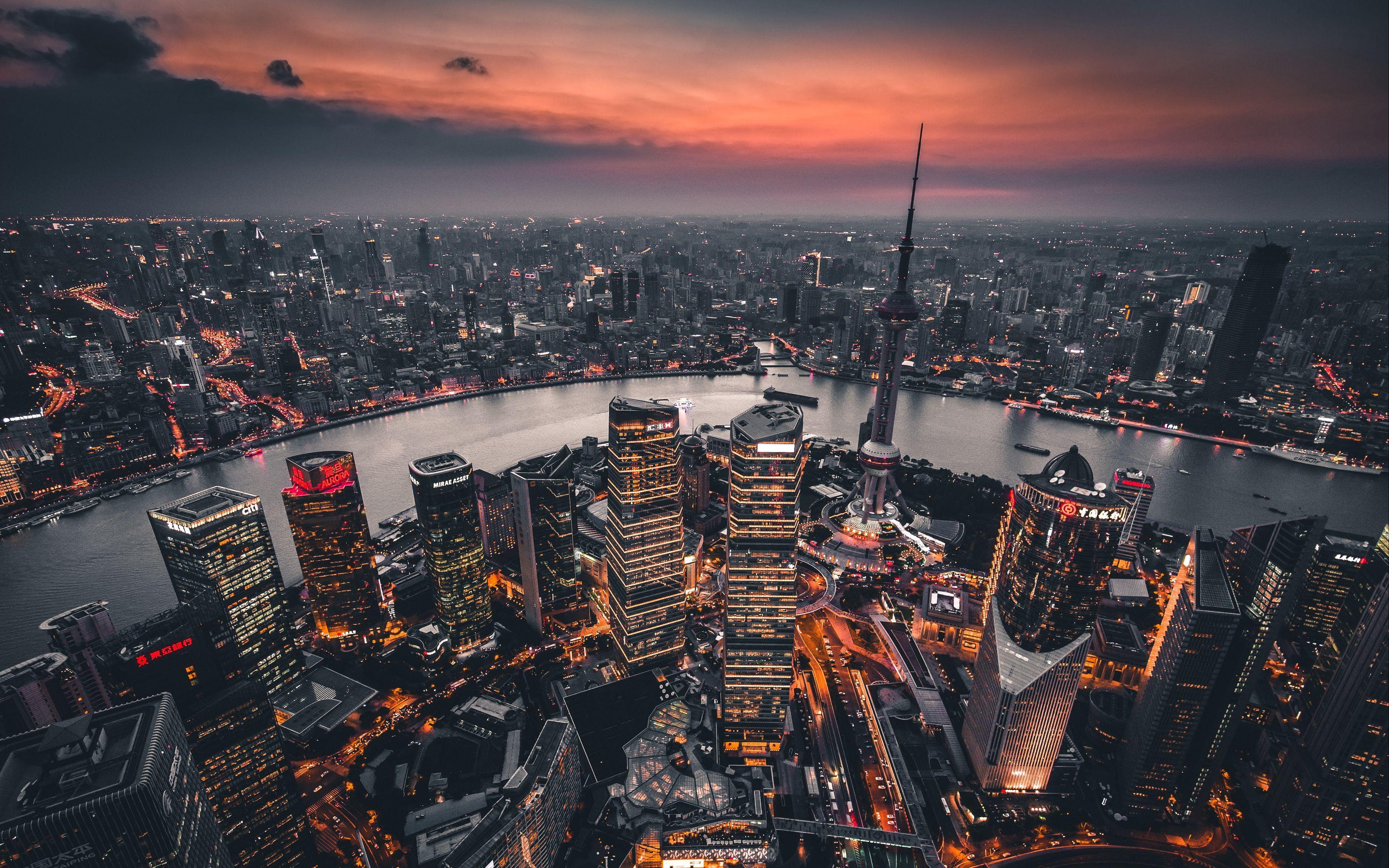 3840x2400 Download wallpaper 3840x2400 night city, aerial view, lights city, overview, shanghai, china 4k ultra HD 16:10 HD background