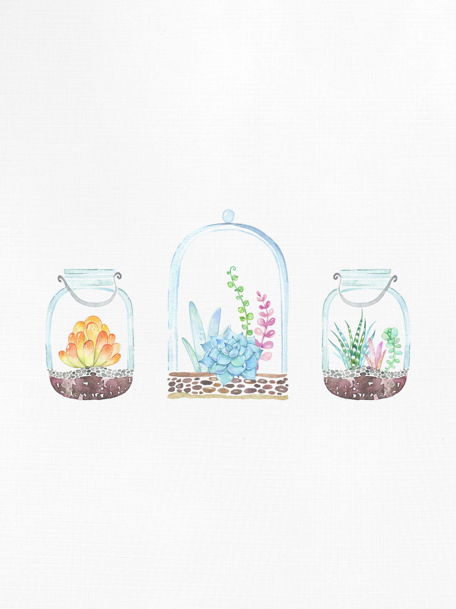 1536x2048 Free Desktop Wallpaper /// Mason Jar Succulents Cottage Market