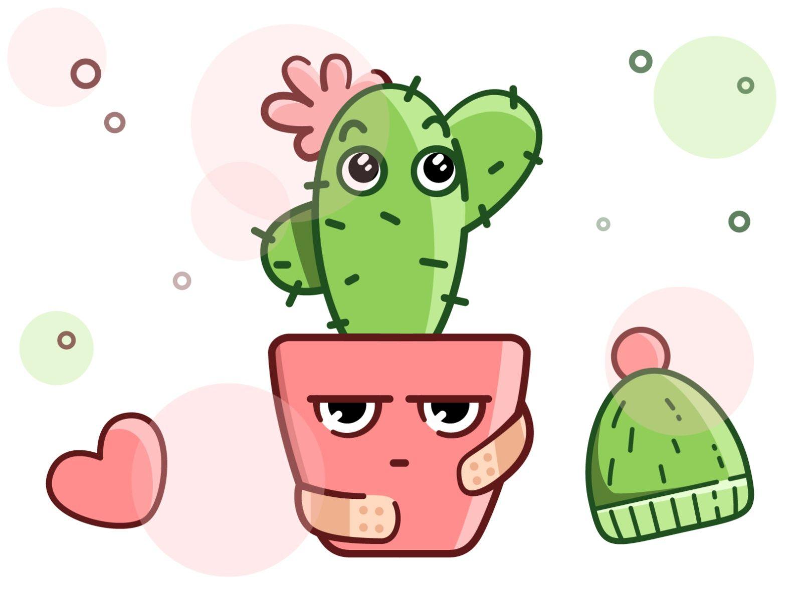 1600x1200 Kawaii cactus in a pot by Daria Doroshchuk on Dribbble