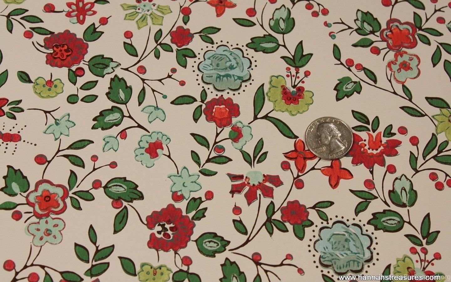 1440x900 1940's Vintage Wallpaper Blue Green And Red By HannahsTreasures Desktop Background