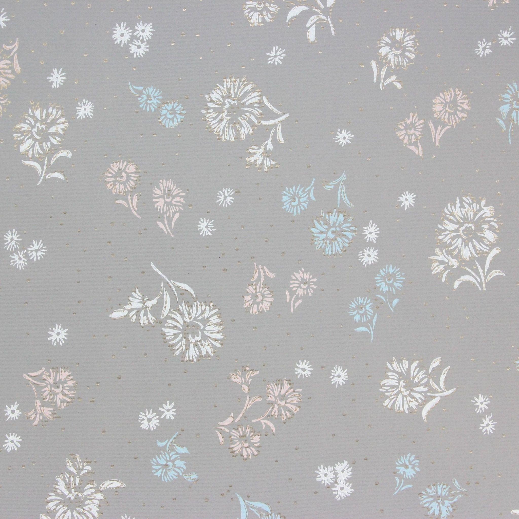 2048x2048 1940s Vintage Wallpaper White Blue Flowers on Gray's Vintage Wallpaper