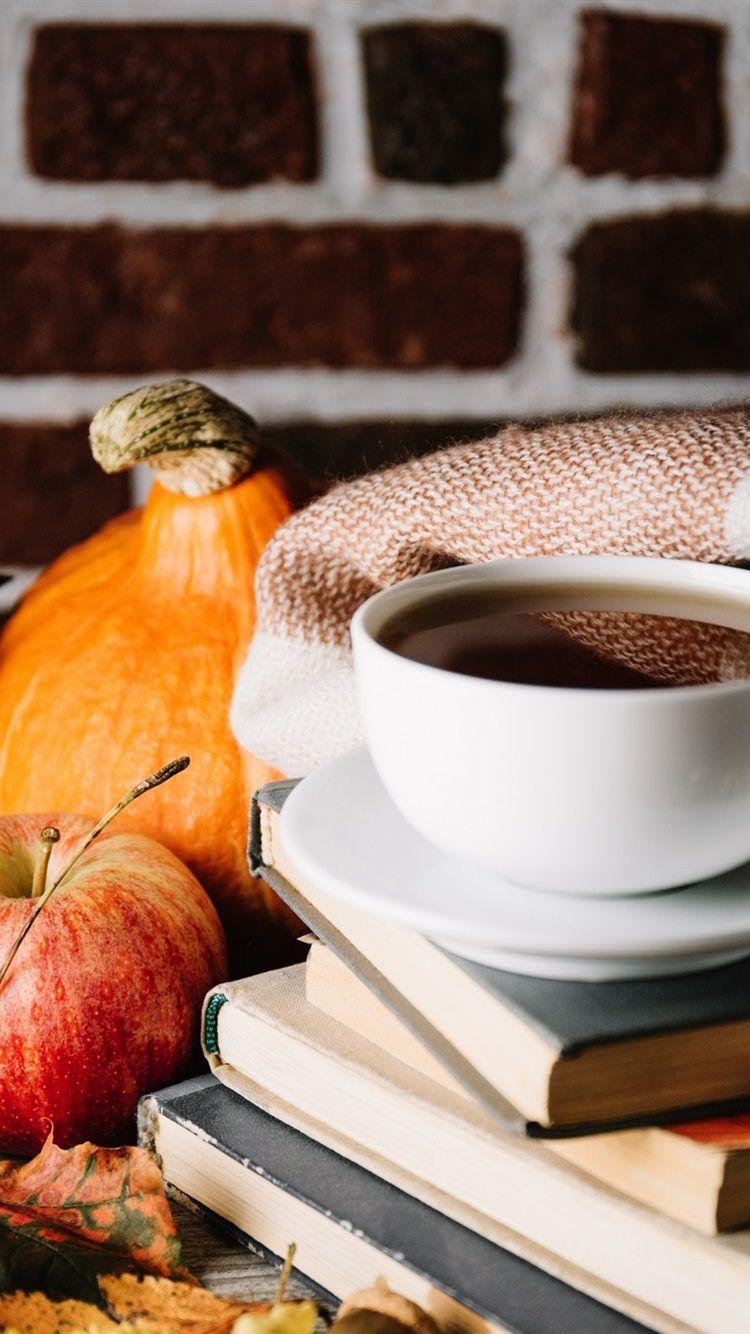 750x1334 Books, Cup, Coffee, Apple, Lamp, Leaves 750x1334 IPhone 8 7 6 6S Wallpaper, Background, Picture, Image