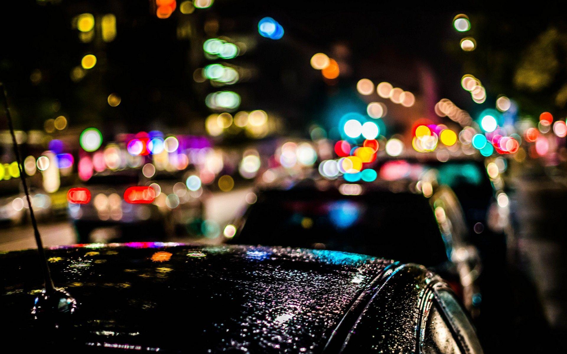 1920x1200 City night rain cars lights bokeh drops wallpaperx1200