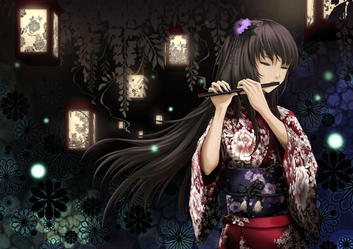 Wallpaper grey background, flute, red eyes, long hair, red ribbon, black  magic, Chinese clothing, Mo Dao Zu Shi for mobile and desktop, section  сёнэн, resolution 1920x1080 - download