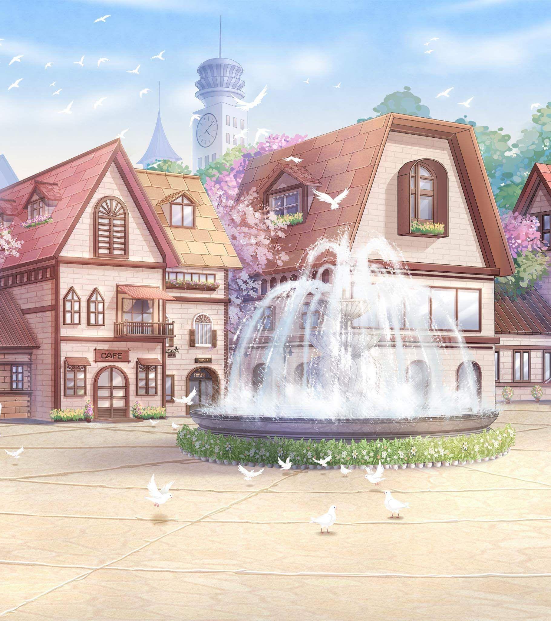 1820x2048 Love Nikki Background: Fountain Town. Anime scenery, Anime background wallpaper, Episode background