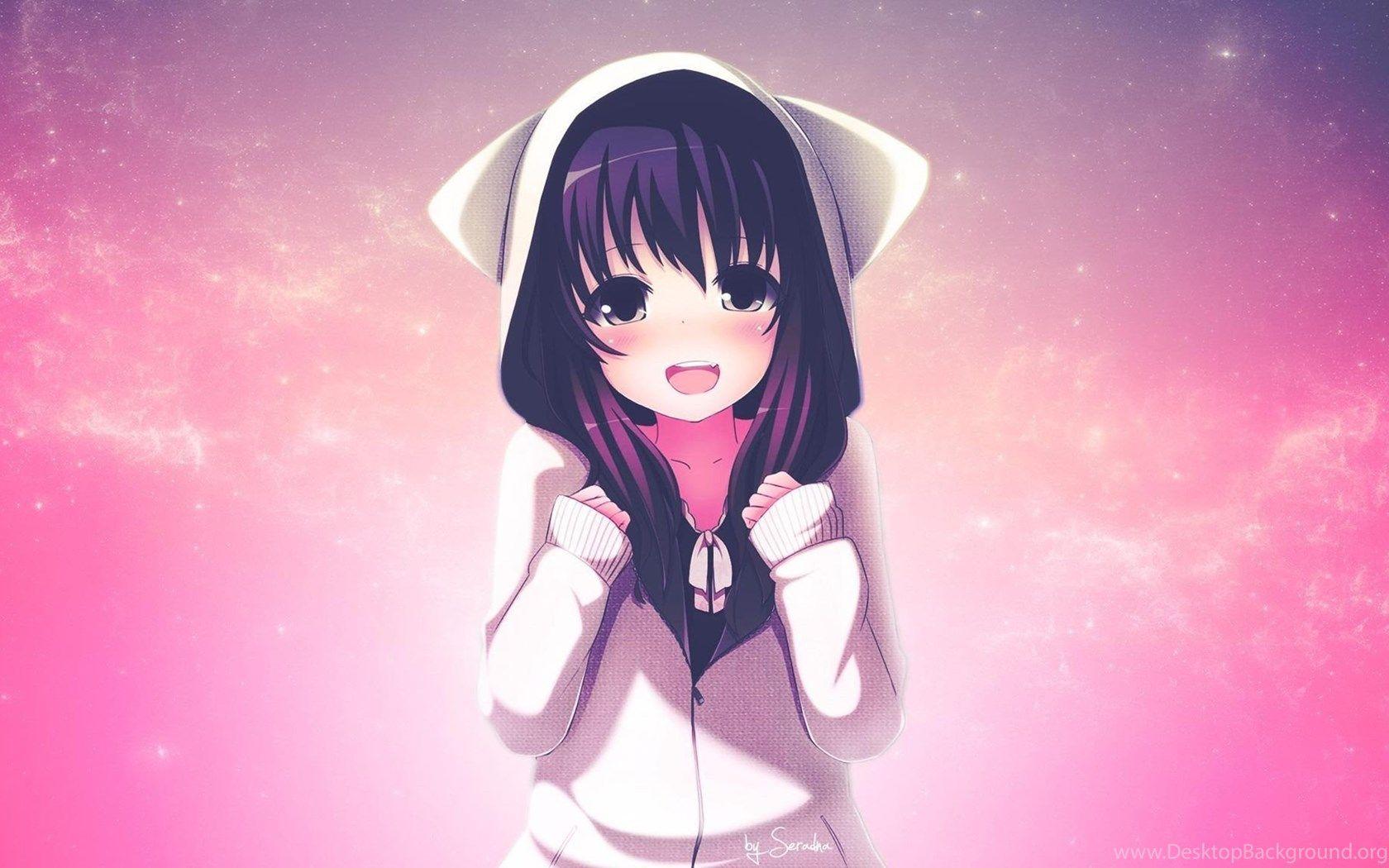 1680x1050 Anime Girl Wearing A Hoodie Wallpaper Desktop Background