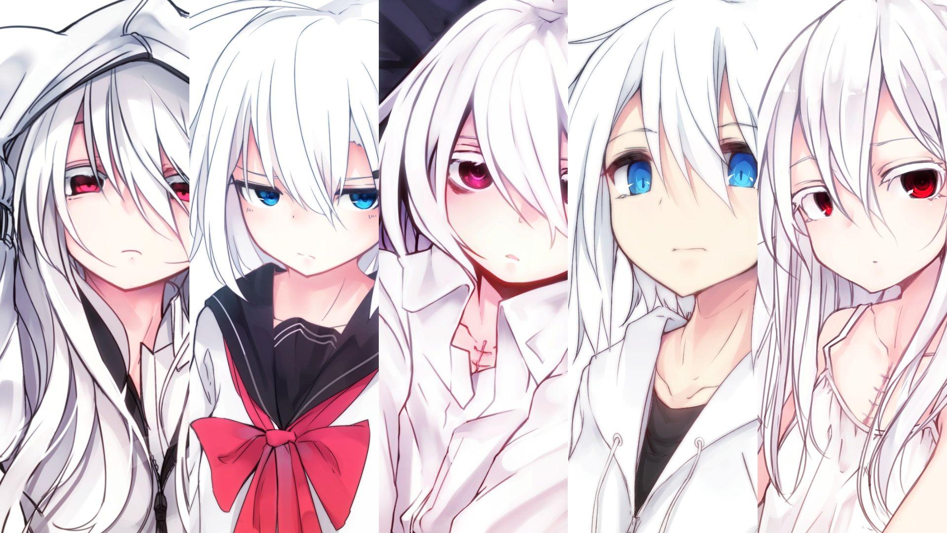 1920x1080 Anime Blue Eyes Girl Hoodie Long Hair Original Anime Red Eyes School Uniform White Hair Wallpaper:1920x1080