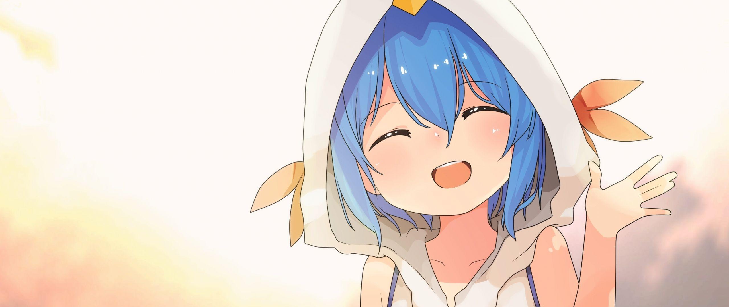 2560x1080 Desktop Wallpaper Cute, Blue Hair, Anime Girl, Smile, Hoodie, HD Image, Picture, Background, 82b9b8