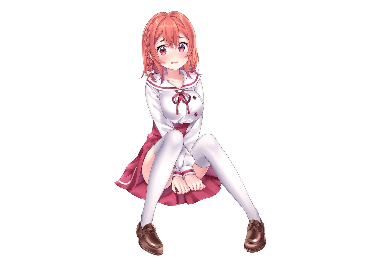 1500x1085 Blush Braids Breast Hold Kanojo Okarishimasu Nami (nyaa) Red Eyes Red Hair Sakurasawa Sumi School Uniform Short Hair Skirt Thighhighs Third Party Edit White. Konachan.com.com Anime Wallpaper