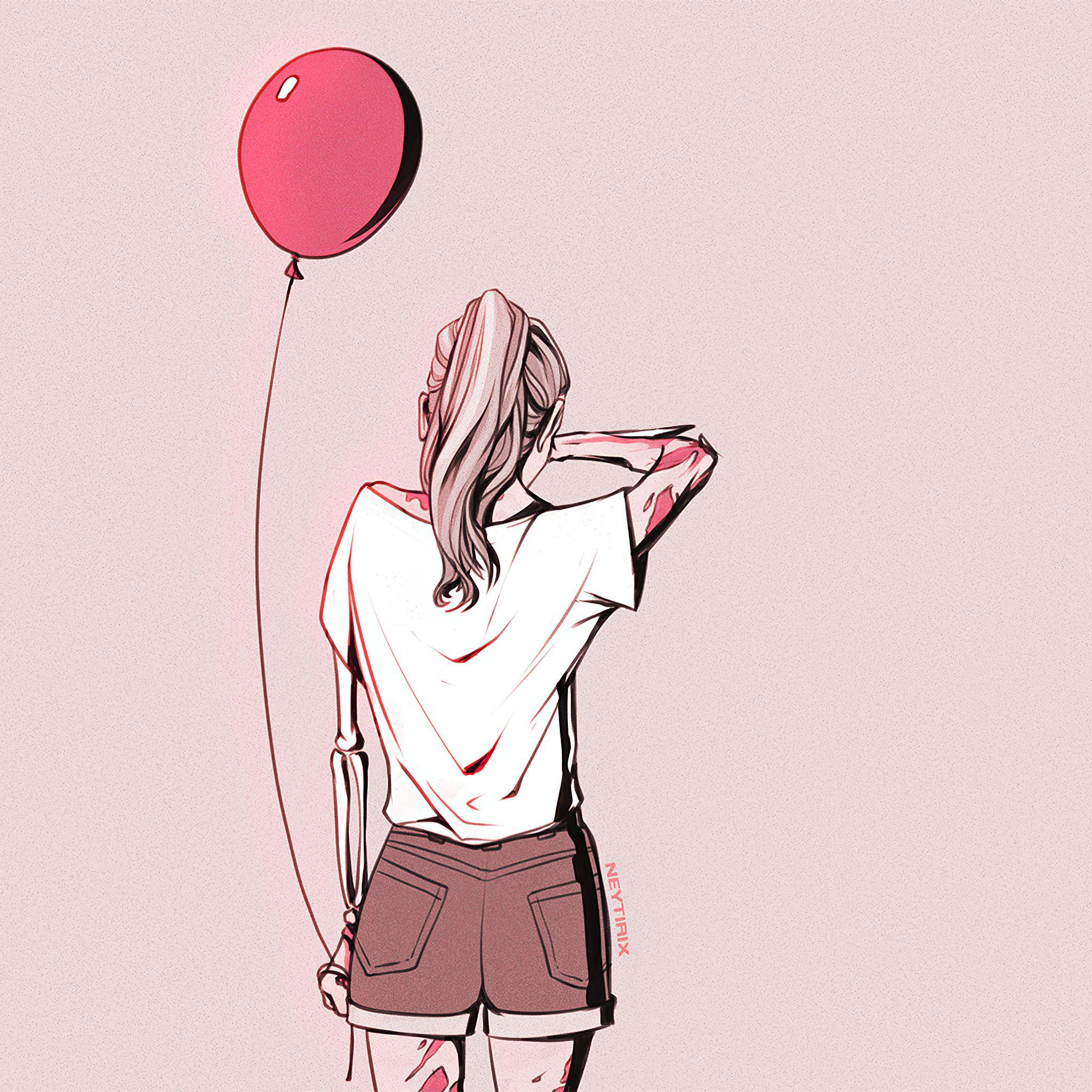 2048x2048 Crying Girl Sad With Balloon 4k iPad Air HD 4k Wallpaper, Image, Background, Photo and Picture