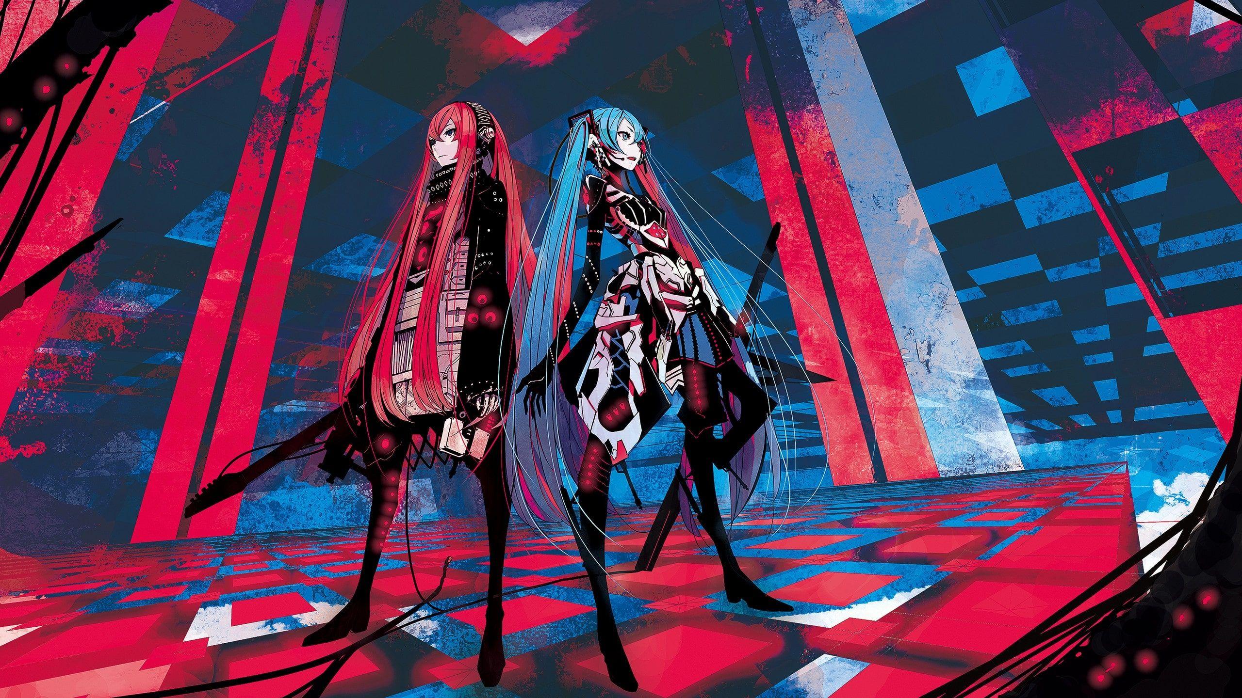 2560x1440 Vocaloid Hatsune Miku Megurine Luka Guitars Twintails Anime Girls