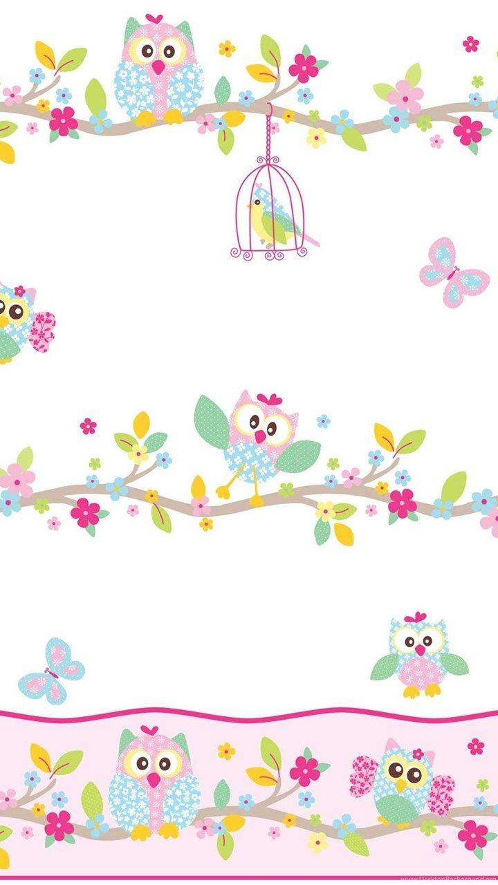 720x1280 PATCHWORK OWL WALLPAPER AND BORDER WHITE PINK PASTEL BEDROOM. Desktop Background