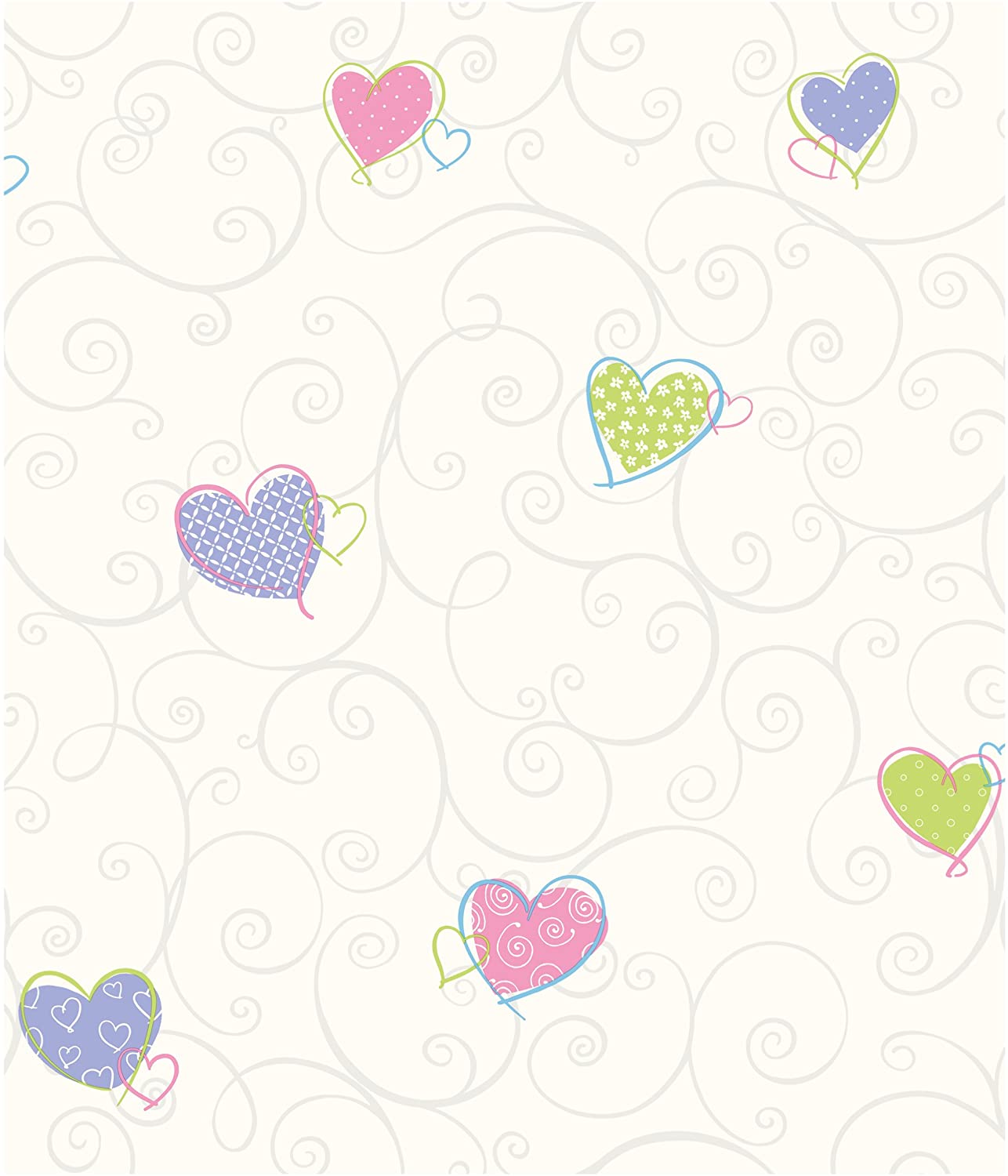 1286x1500 York Wallcoverings Friends Forever JE3571 Colorful Hearts Pre Pasted Wallpaper, White Pastel: Amazon.co.uk: DIY & Tools