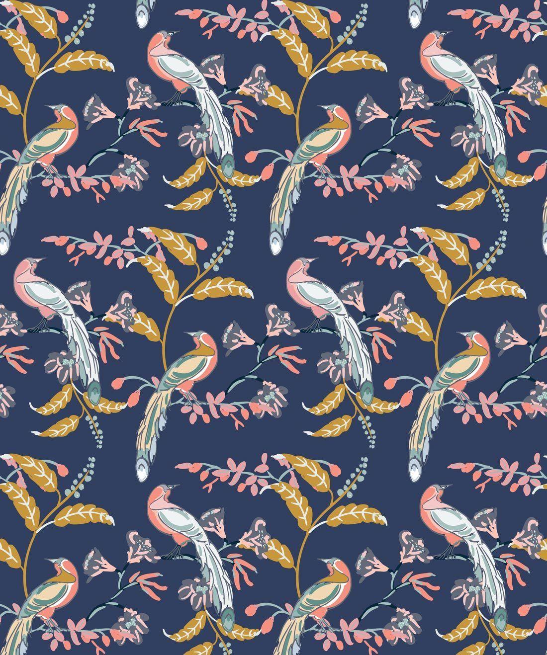 1100x1318 Birds Of Paradise Wallpaper in Evening Blue from the Wallpaper Republi