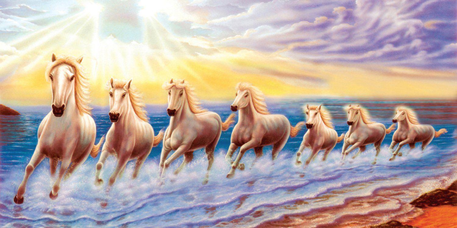 1500x750 INCLUDE White 7 Horse Running Natural Vastu Painting Wallpaper (Vinyl, 30x18 inches, Multicolour): Amazon.in: Home & Kitchen