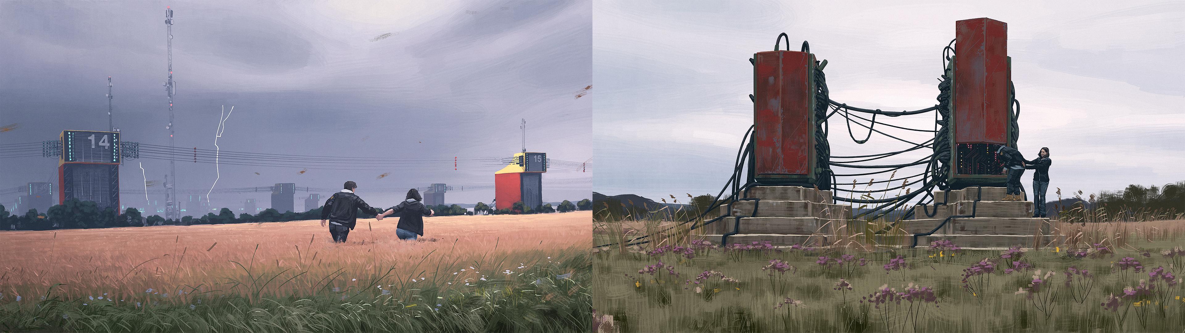 3840x1080 Put together some of my favorite Simon Stålenhag pieces into wallpaper