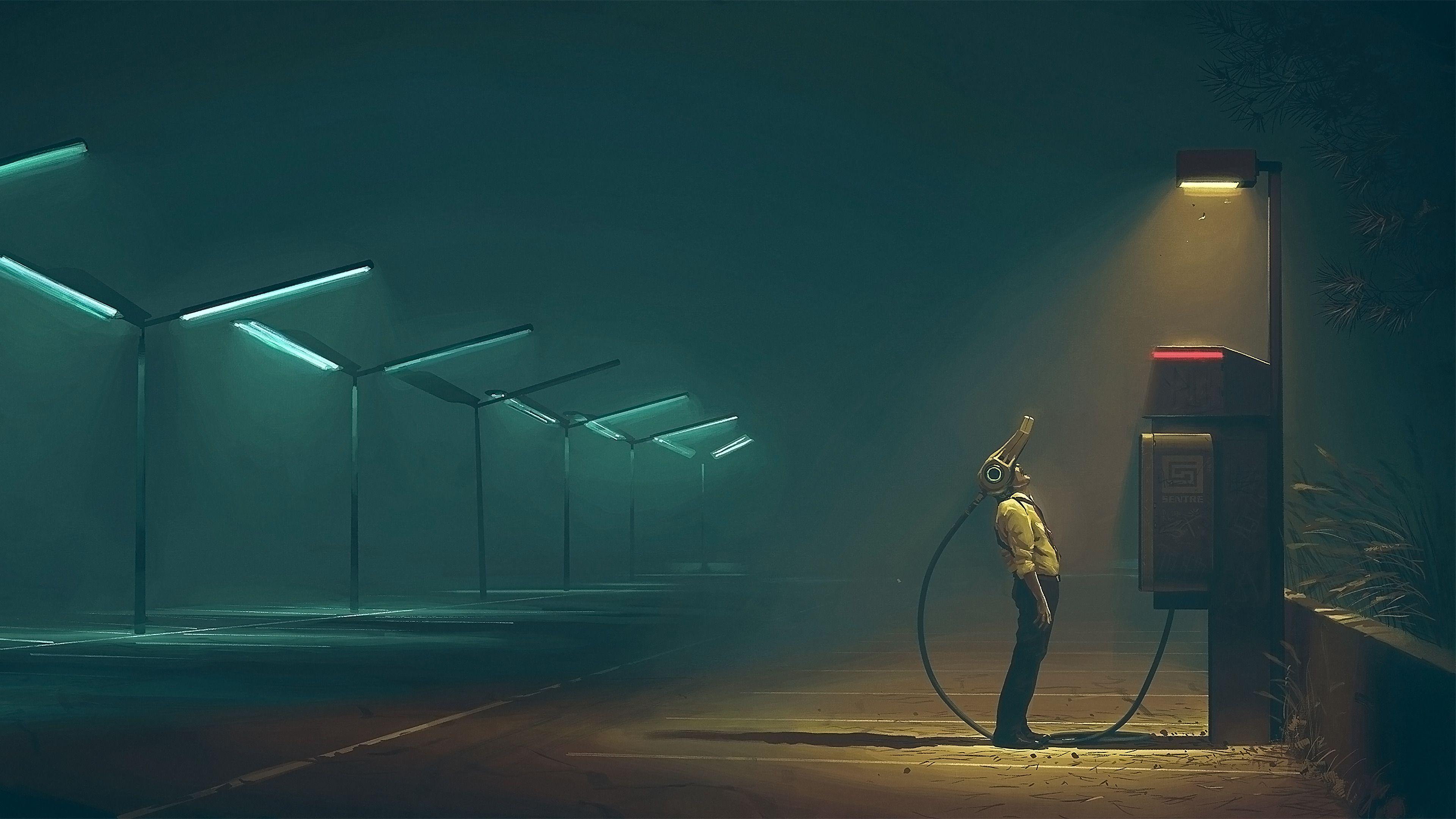 3840x2160 Phone Wallpaper: Simon Stålenhag, Street light, Futuristic, Night, VR