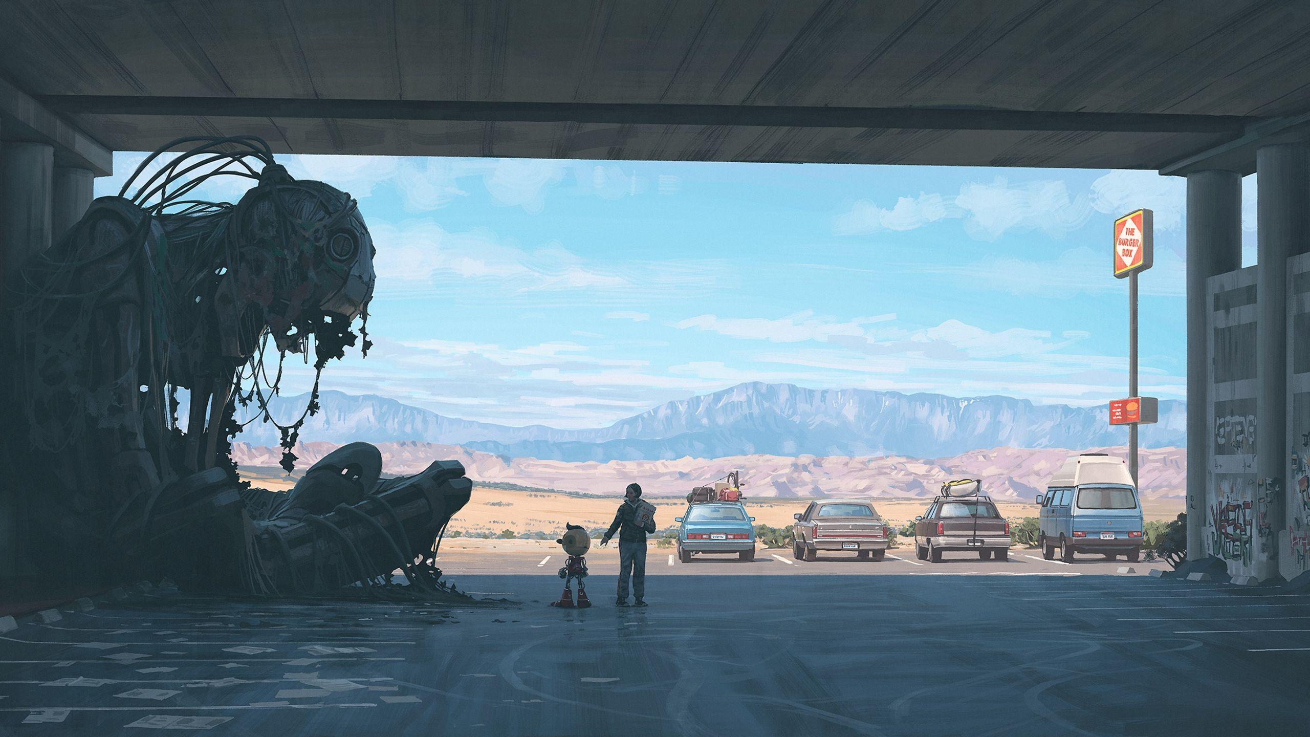 2560x1440 Scifi Robot Parking Garrage 1440P Resolution HD 4k Wallpaper, Image, Background, Photo and Picture