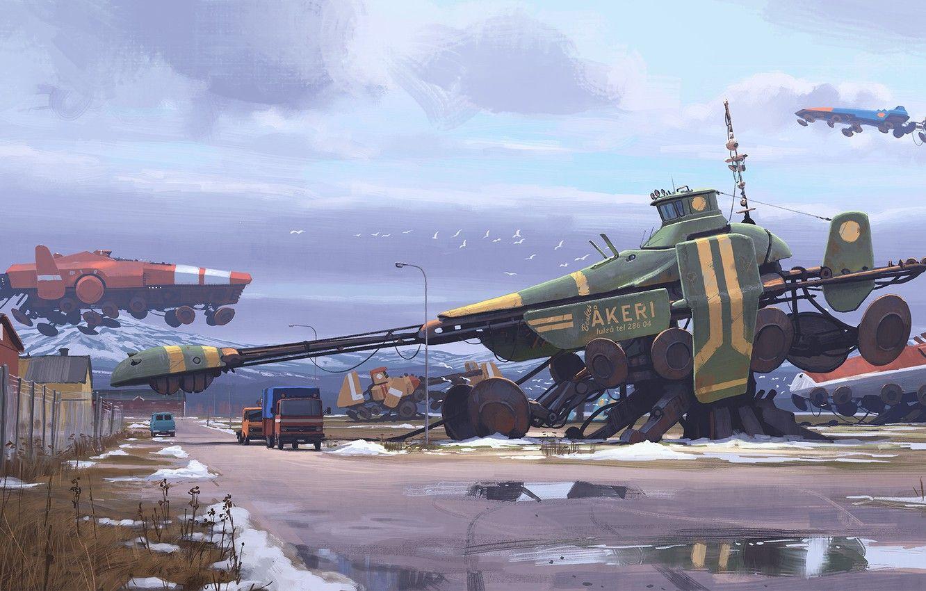 1332x850 Wallpaper Fantasy, Science Fiction, Winter, Snow, Sci Fi, Cyberpunk, Trucks, Artist, Digital Art, Spaceships, Artwork, Fantasy Art, Illustration, Futuristic, Vehicles, Simon Stålenhag Image For Desktop, Section фантастика