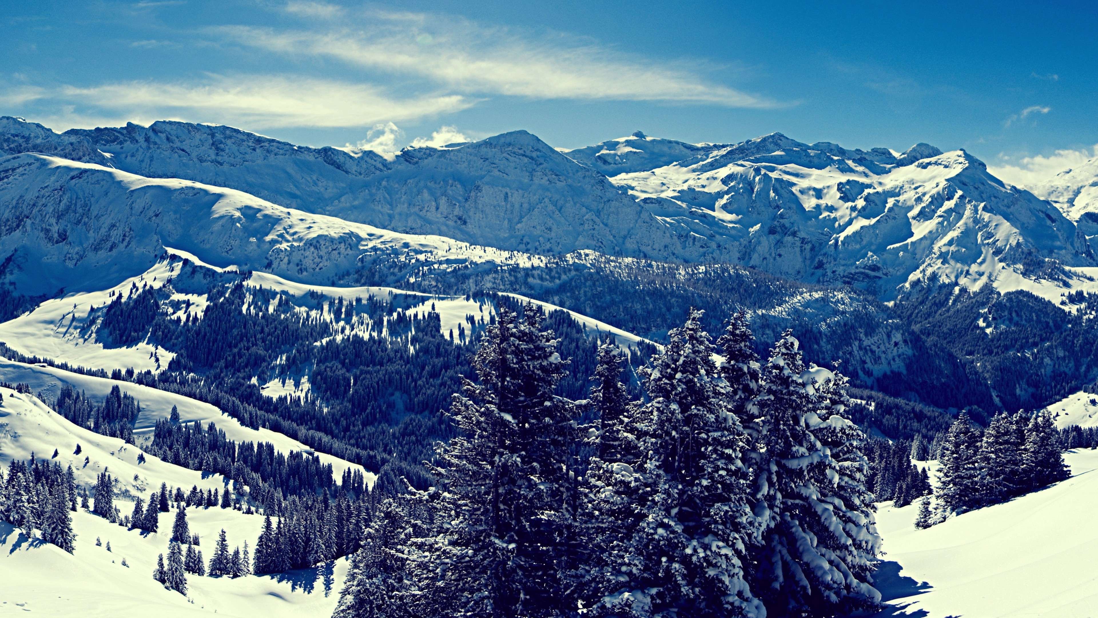 3840x2160 Landscape Snow Winter Mountain Forest 4K Ultra HD Desktop Wallpaper