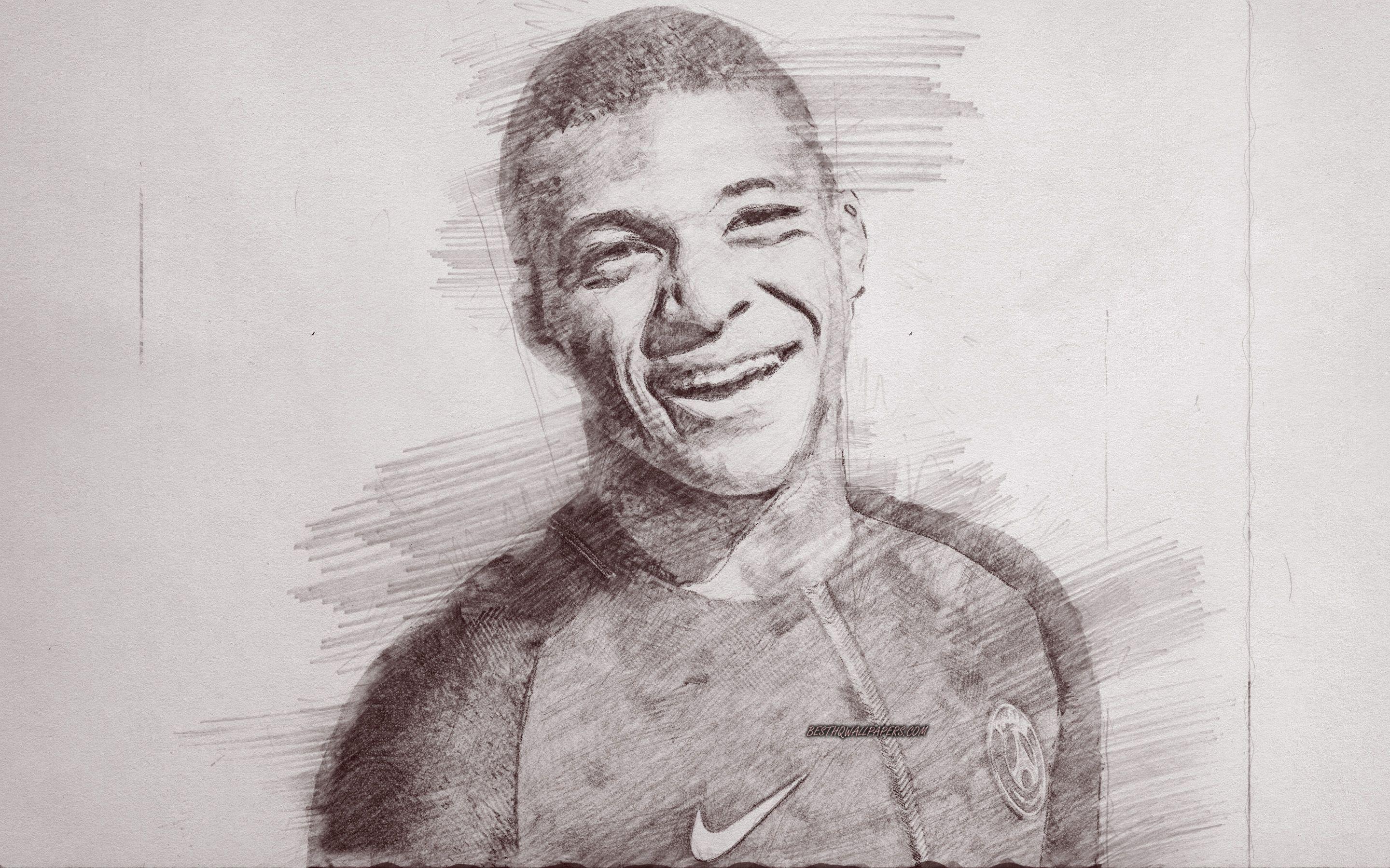 2880x1800 Download Wallpaper Kylian Mbappe, Portrait, PSG, Pencil Drawing Portrait, French Football Player, Paris Saint Germain, France, Ligue Football For Desktop With Resolution 2880x1800. High Quality HD Picture Wallpaper