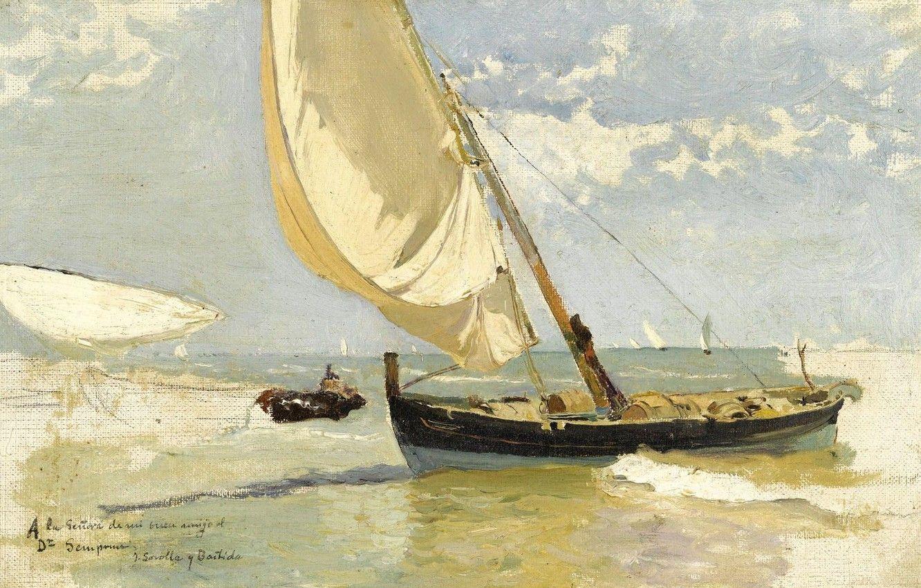 1332x850 Wallpaper boat, picture, sail, Joaquin Sorolla, Joaquin Sorolla and Bastida, The Study Of The Beach image for desktop, section живопись