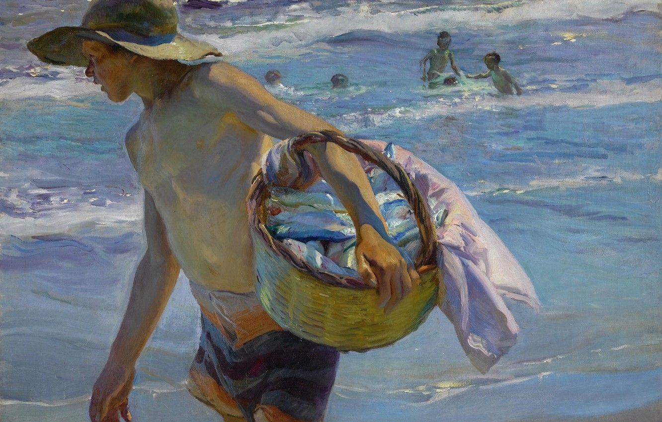 1332x850 Wallpaper sea, children, picture, genre, Fisherman, Joaquin Sorolla image for desktop, section живопись