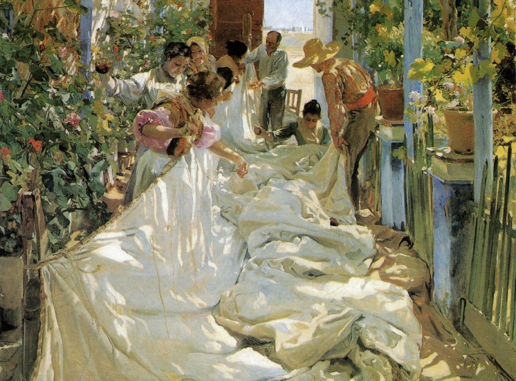 1034x765 Mending the Sail. Joaquin Sorolla y Bastida. oil painting. Sailing painting, Joaquin sorolla, Lovers art