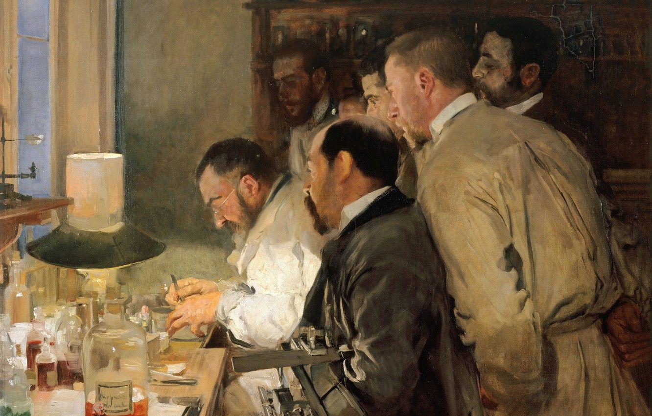 1332x850 Wallpaper picture, laboratory, men, scientists, genre, Joaquin Sorolla, The study image for desktop, section живопись