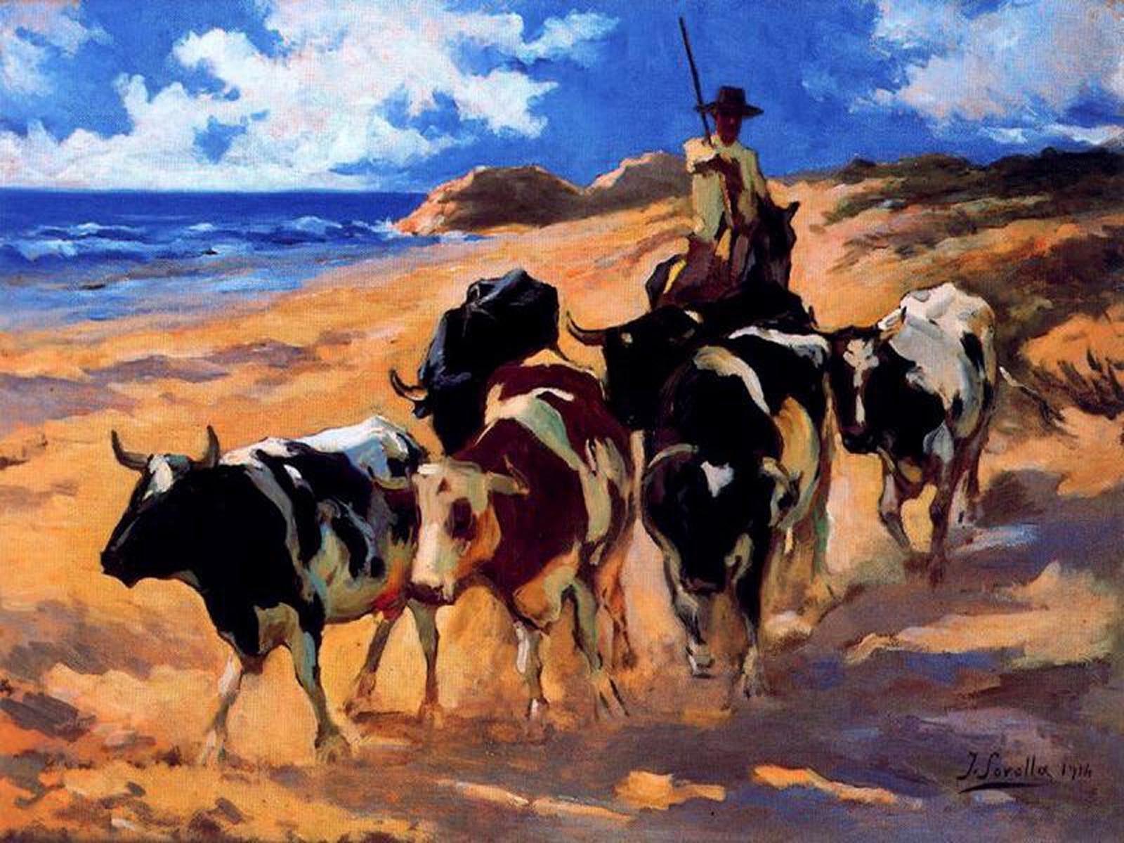 1600x1200 Oxen at the Beach Painting. Joaquin Sorolla y Bastida Oil Paintings