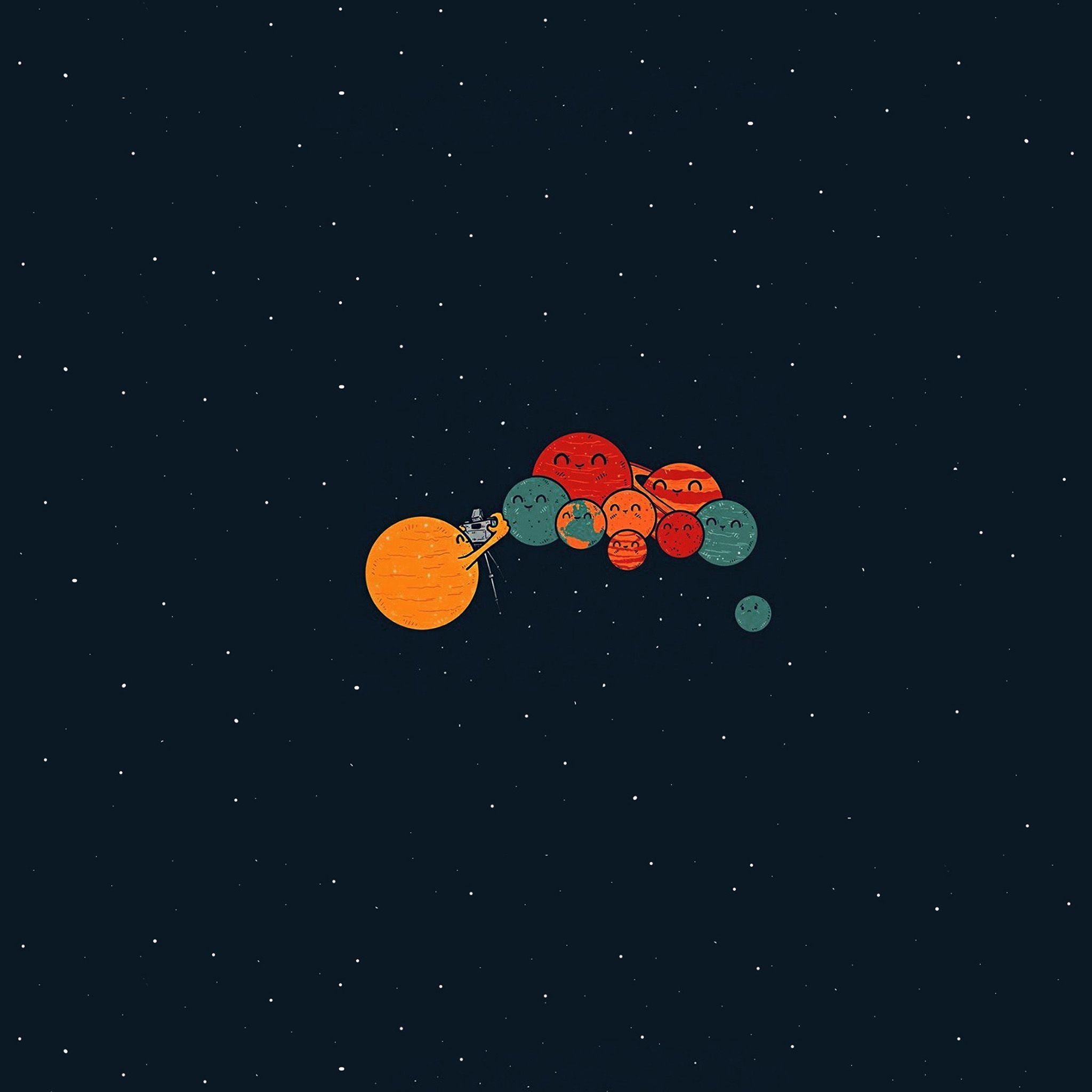 2048x2048 Planets Cute Illustration Space Art Blue Red Wallpaper