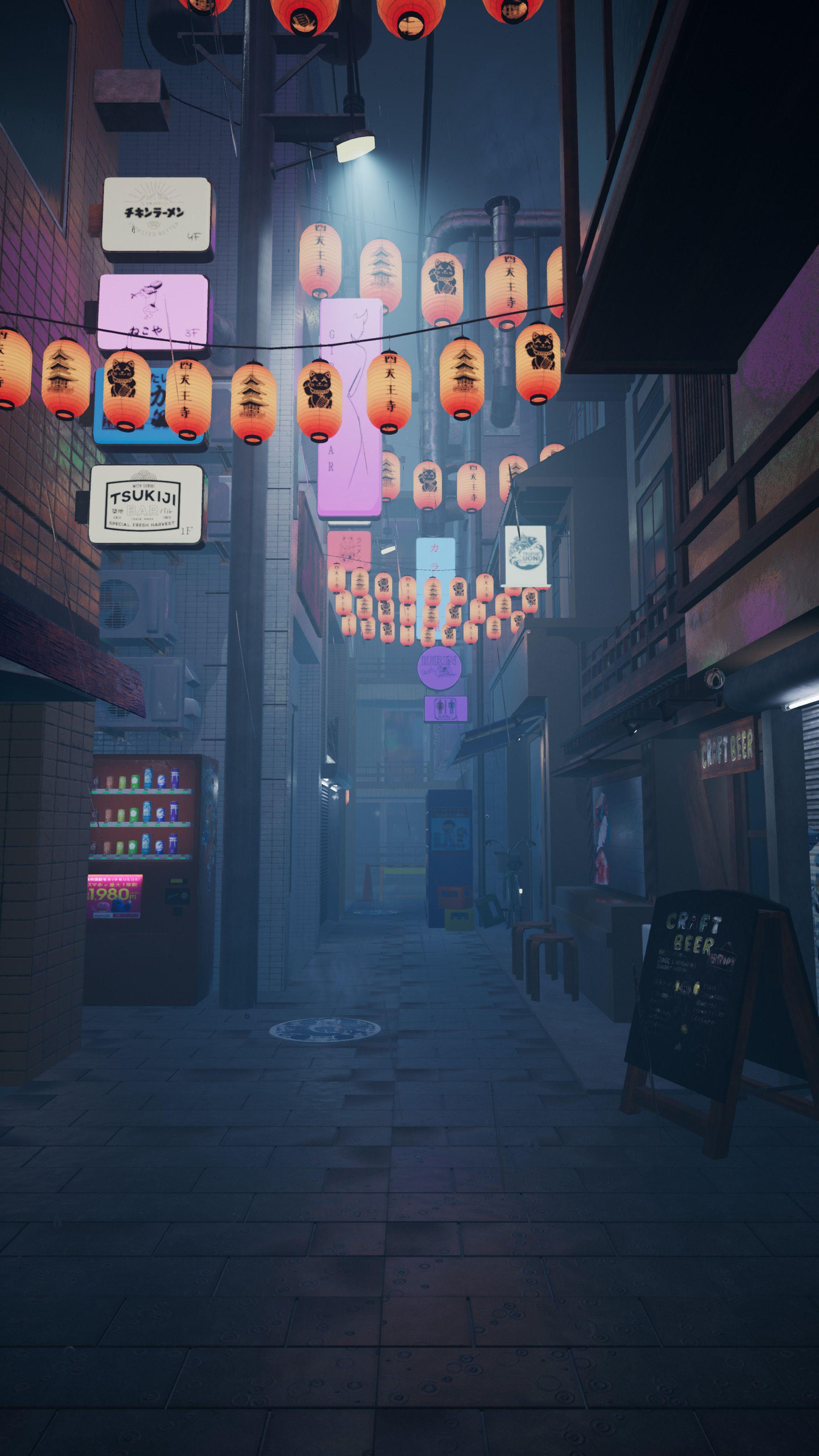 2160x3840 Japanese street by rainy night UE antoine gohin