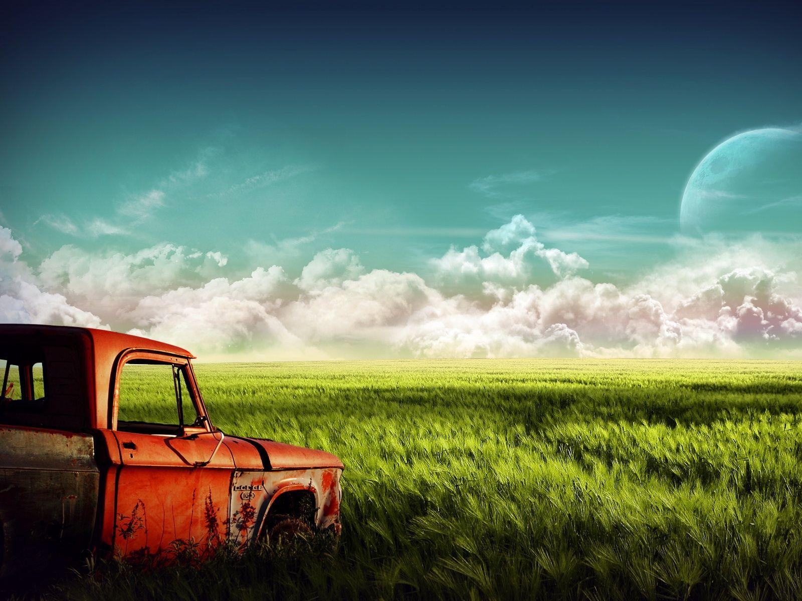 1600x1200 Windows 7 Wallpaper, HQ Wallpaper, HD Wallpaper: Old Red Truck on the Field