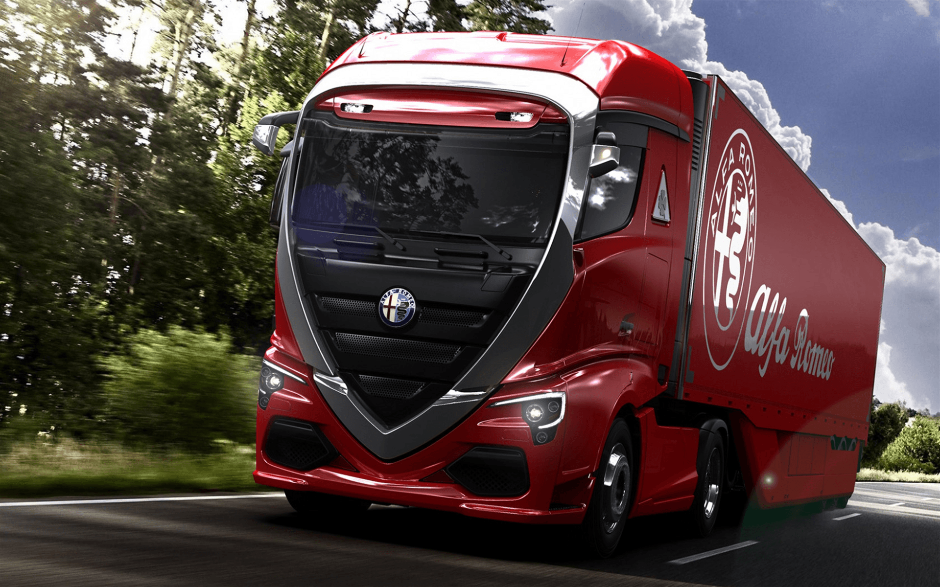 1920x1200 Download wallpaper Alfa Romeo Truck Concept, exterior, front view, red truck, cargo transportation, cargo delivery, Alfa Romeo for desktop with resolution 1920x1200. High Quality HD picture wallpaper
