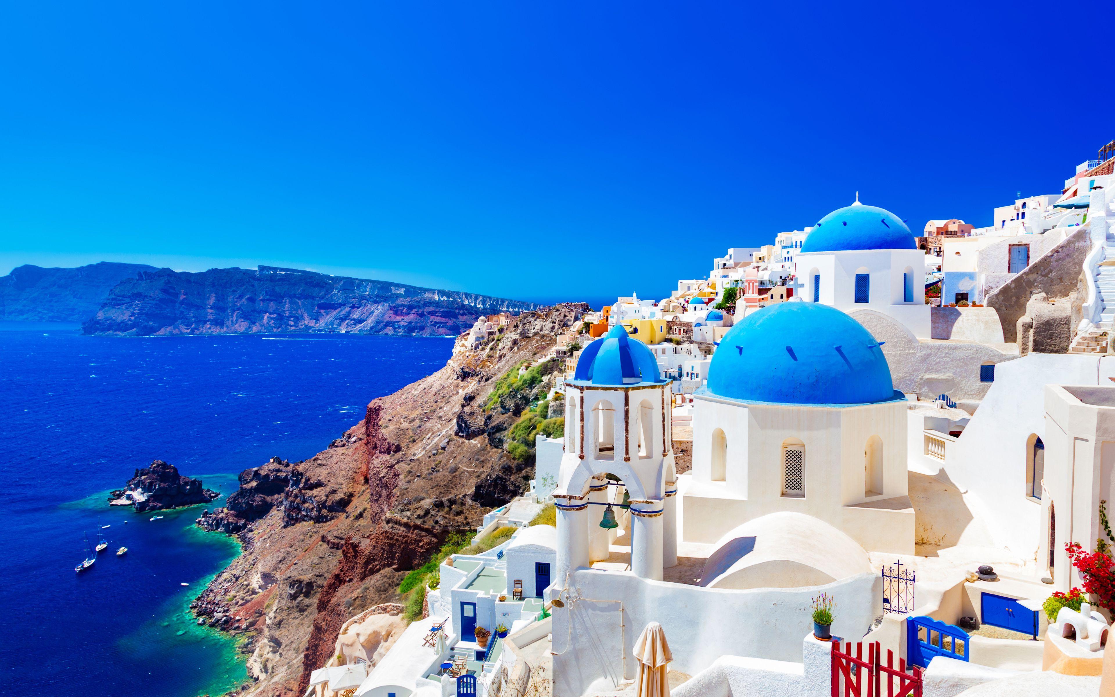3840x2400 Greek Island, Thira, Summer, Santorini, Greece, 4k, Vacation HD Wallpaper
