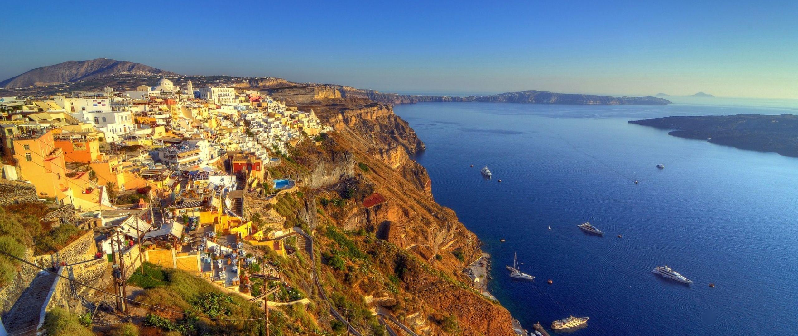 2560x1080 greece, santorini, island 2560x1080 Resolution Wallpaper, HD Nature 4K Wallpaper, Image, Photo and Background
