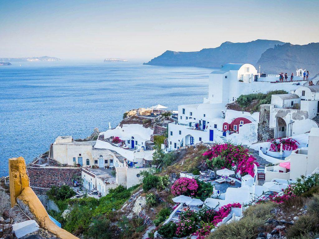 1024x768 Oia Santorini Village Greece Desktop Wallpaper. Computer Background Image