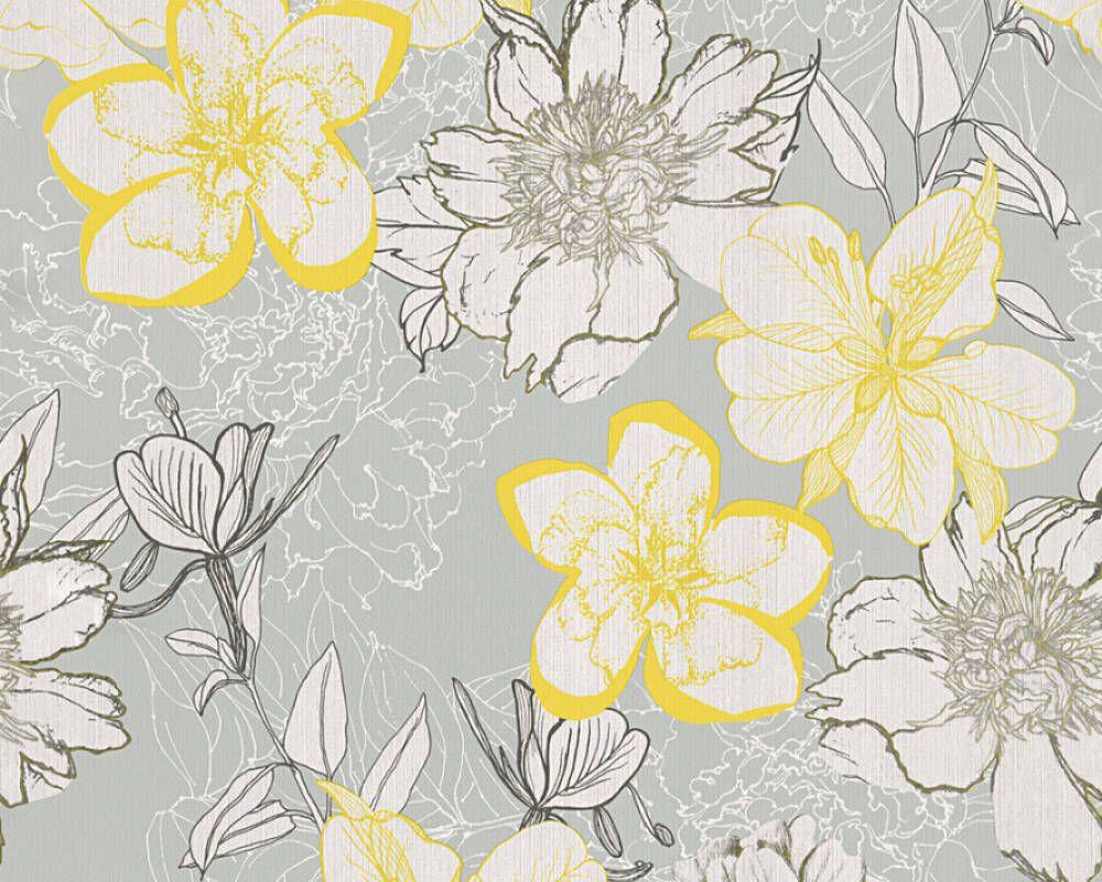 1000x800 A.S. Création Wallpaper «Flowers, Grey, White, Yellow» 327982
