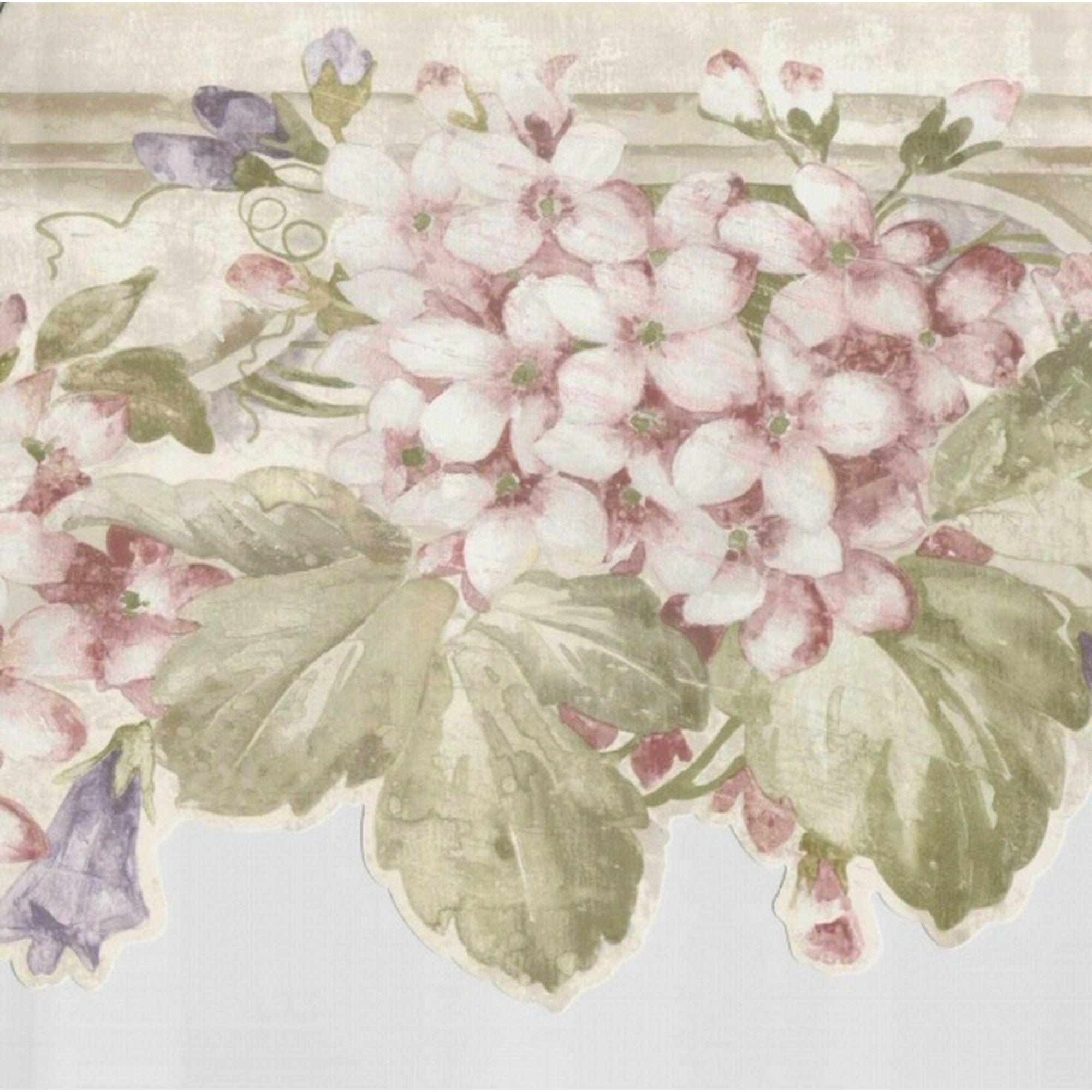 2000x2000 Prepasted Wallpaper Border Green, Red, Grey Flowers on Vine Scalloped Wall Border Retro Design, 15 ft x 6.89 in (4.57m x 17.5cm)