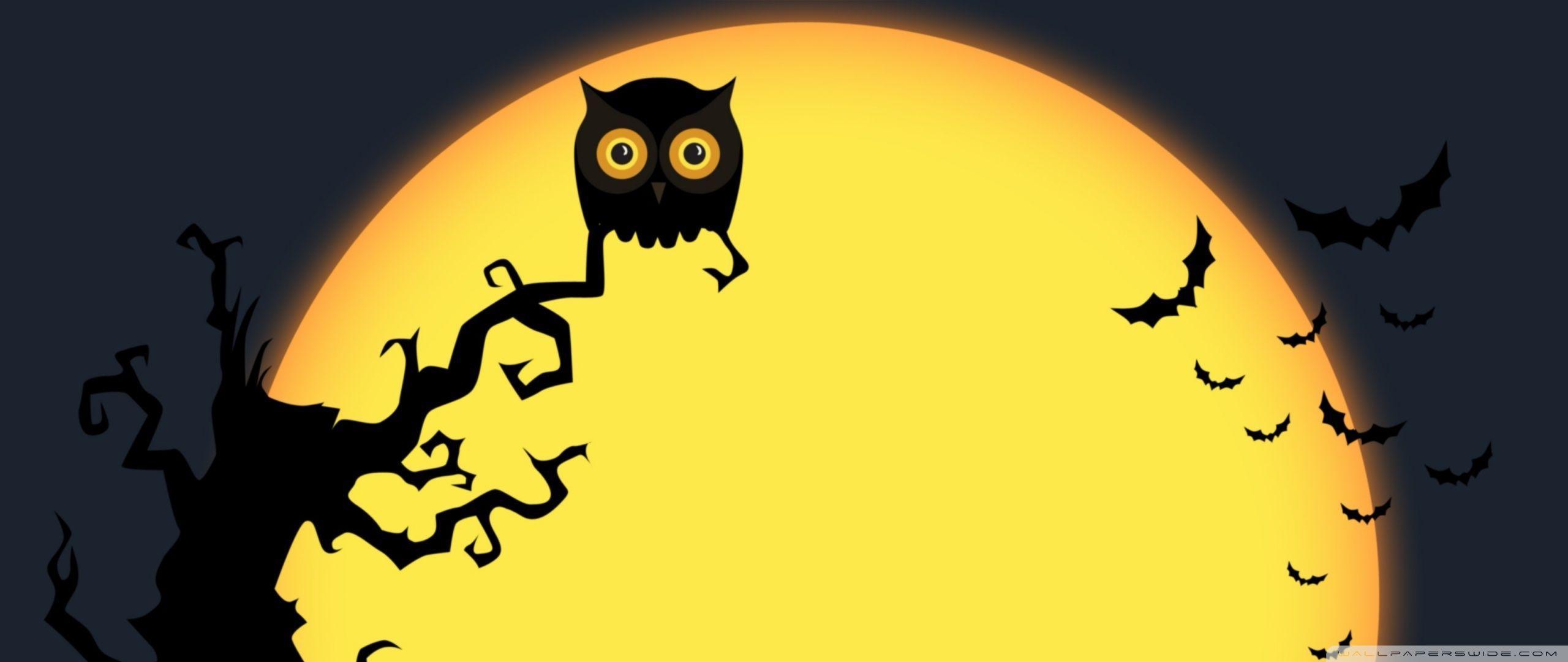 2560x1080 Halloween Full Moon Night, Owl, Bats, Jack O Lantern Ultra HD Desktop Background Wallpaper For 4K UHD TV : Widescreen & UltraWide Desktop & Laptop : Tablet