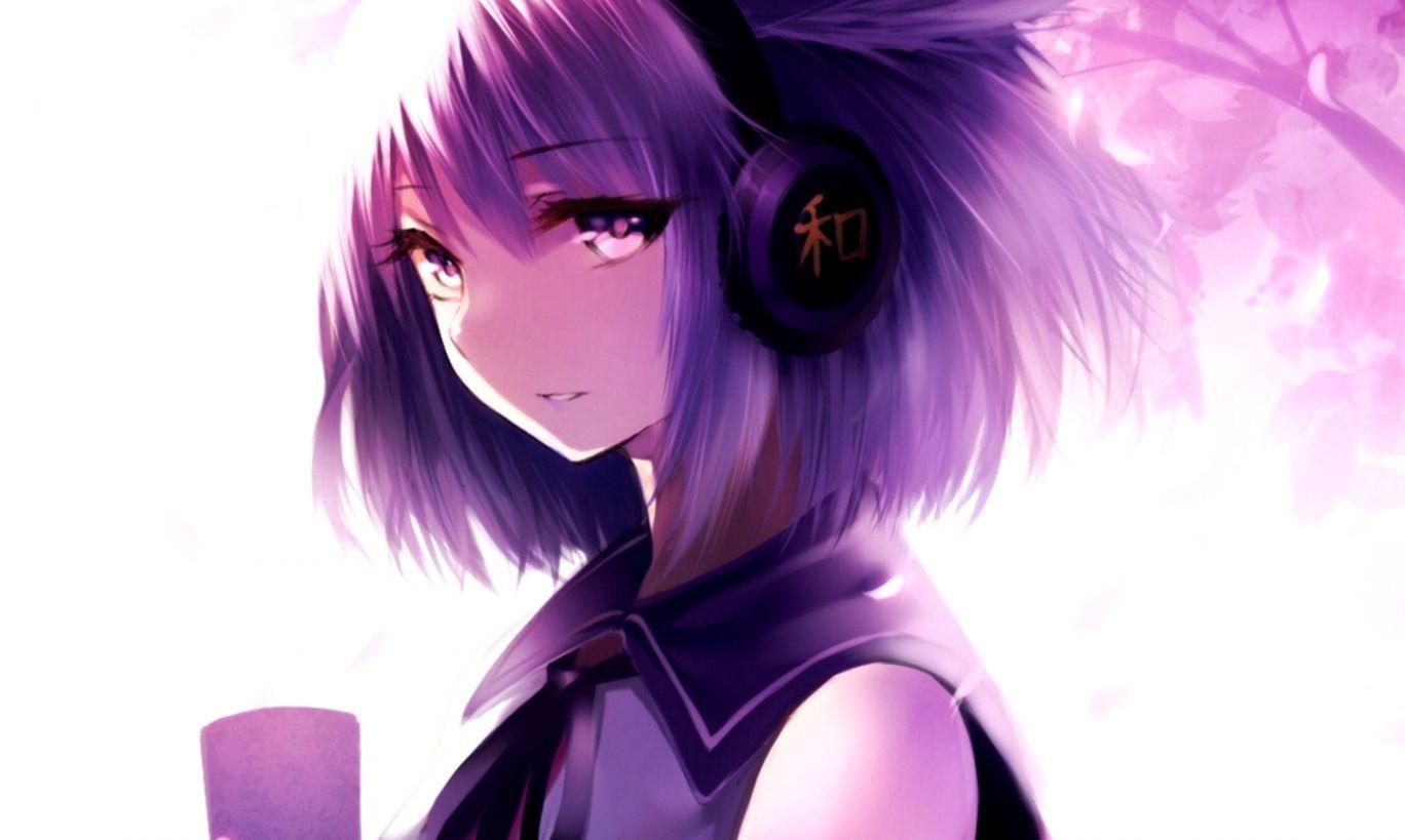 1368x819 Anime Girl Purple Wallpaper