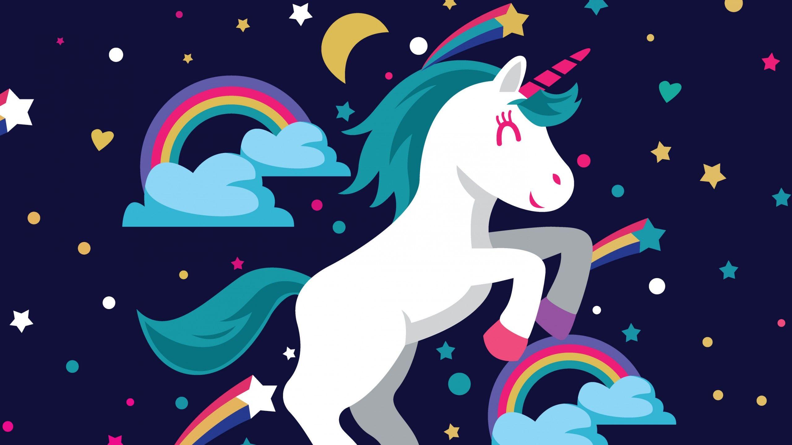 2560x1440 Wallpaper Unicorn, Rainbow, Colorful, Stars, Girly, HD, Cute,. Wallpaper for iPhone, Android, Mobile and Desktop