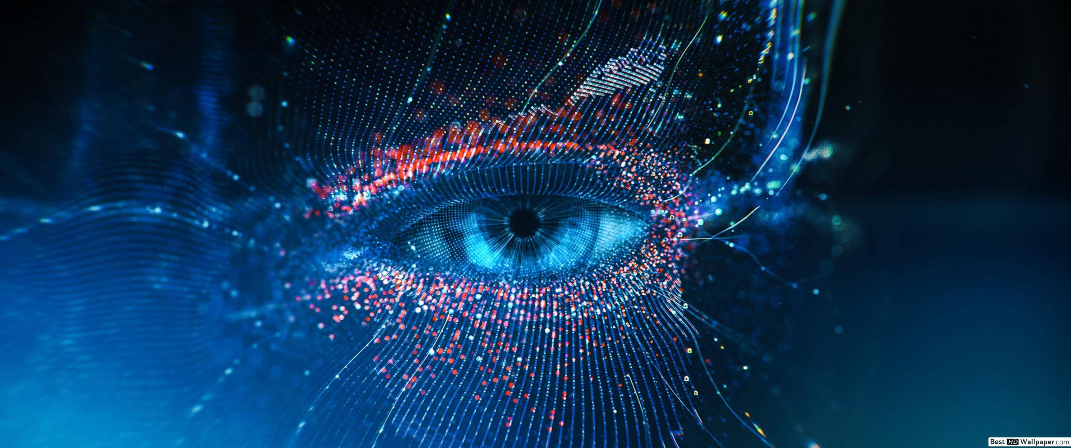 3440x1440 Artistic digital eyes HD wallpaper download