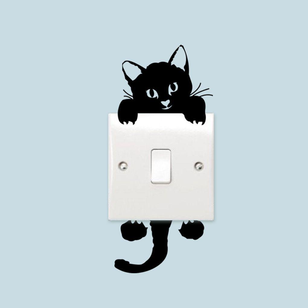 1020x1020 Homeholiday DIY Cute Black Cat Switch Decal Wallpaper Wall Stickers for Home Decoration