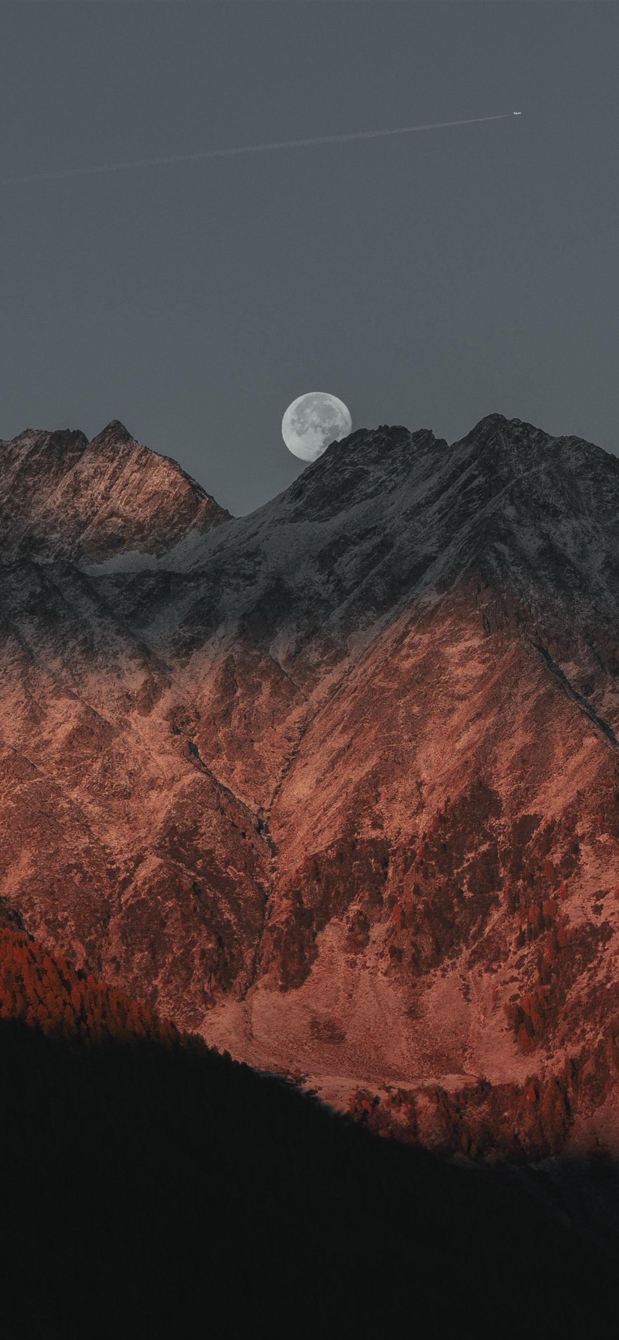 1242x2688 Wallpaper Mountain, shadow, moon, dusk 5120x2880 UHD 5K Picture, Image