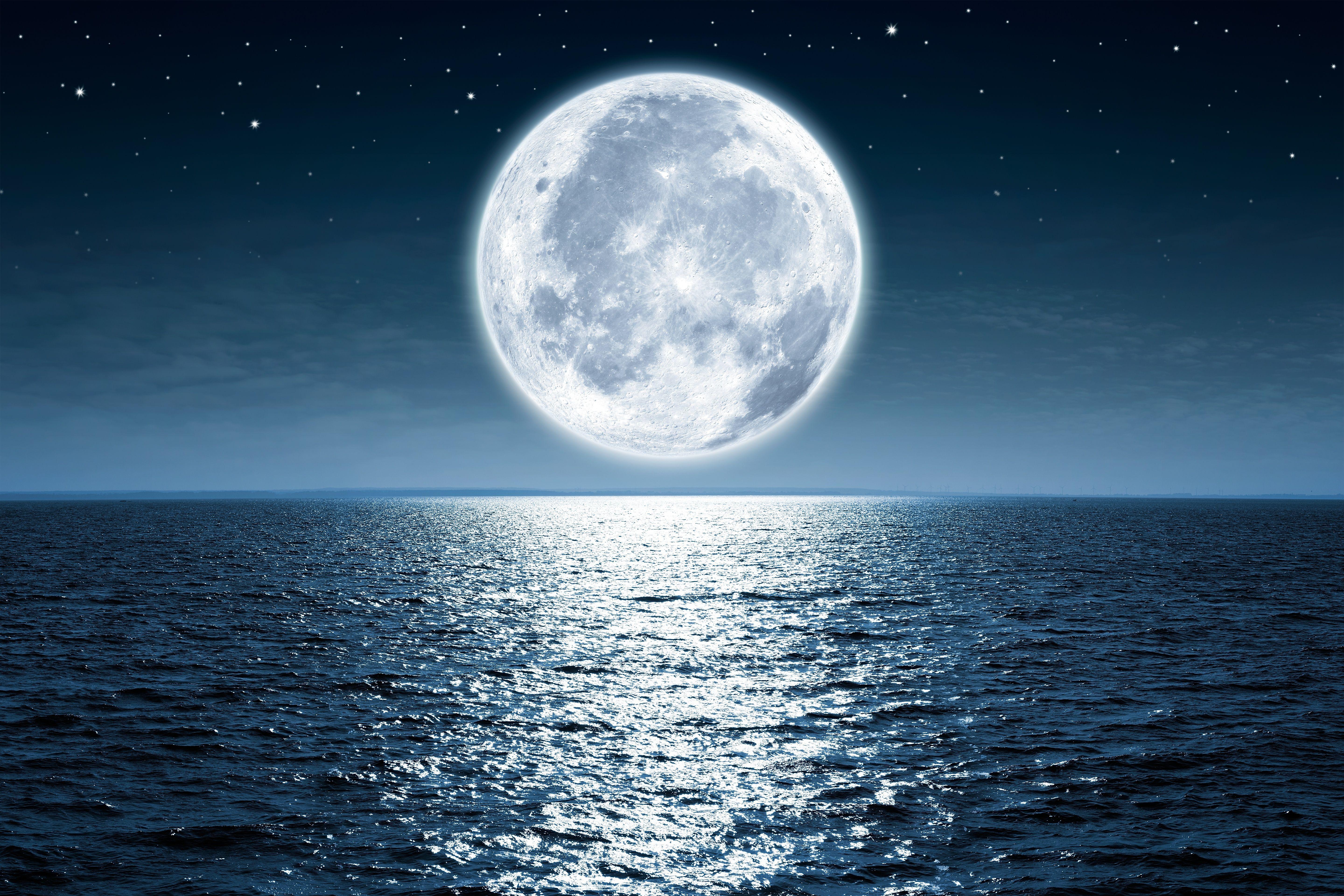 5760x3840 Moon Sea Night 5k 2048x1152 Resolution HD 4k Wallpaper, Image, Background, Photo and Picture
