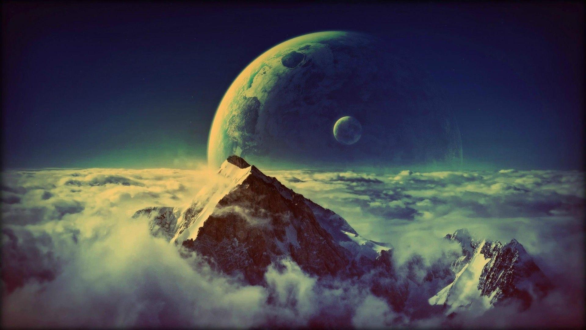 1920x1080 space, Clouds, Moon, Planet, Mountain Wallpaper HD / Desktop and Mobile Background